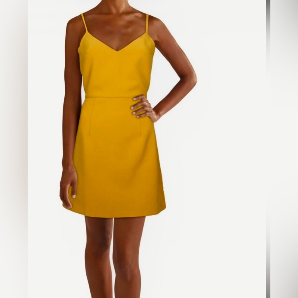French Connection Whisper Sundae V-Neck Mini Knit Dress in Dijon